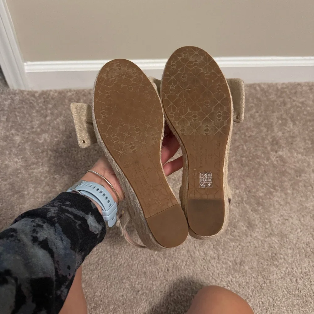 Kate Spade Leandra Espadrille Wedge Sandals Linen Knot Beige Tan 8B K4832